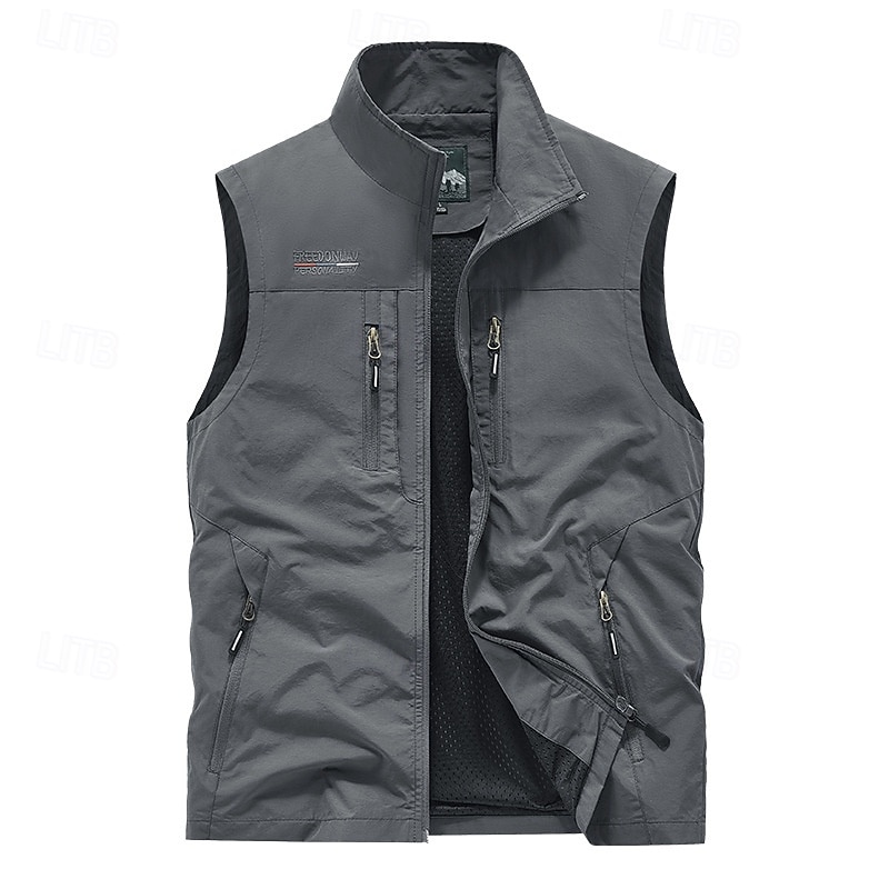 Homens colete ao ar livre Colete colete de pesca Ao ar livre Diário Moda Casual Primavera Outono Bolsos Poliéster Confortável Tecido Zíper Colarinho Chinês Normal Preto Laranja Cáqui Verde Tropa de 2026 por $31.99 –P13