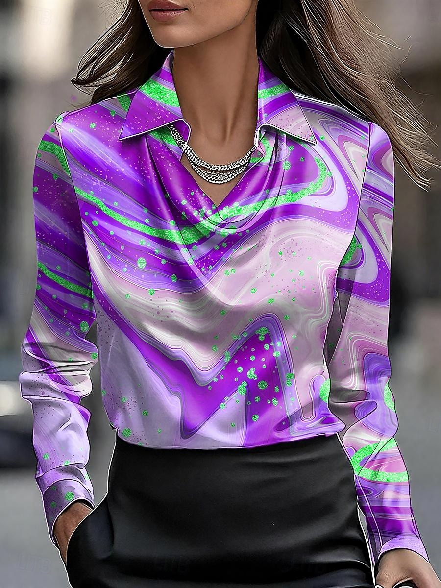 Damen Bluse Ombre Grafik Abstrakt Elegant Stilvoll Basic Langarm Wasserfallausschnitt Normale Oberteile Arbeit Täglich Gerafft Drapiert Gelb Rosa Blau Purpur Grün Sommer Frühling Herbst 2025 - $29.99 –P2