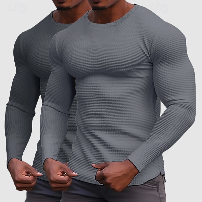 Men's Waffle Shirt T Shirt Tee Top Long Sleeve Shirt Long Sleeve Crew Neck Spring &  Fall All Seasons Plain Fashion Designer Basic 2 Piece Knitted Multi-pack Casual Vacation Street White+Black Top 2026 - $39.99 –P7