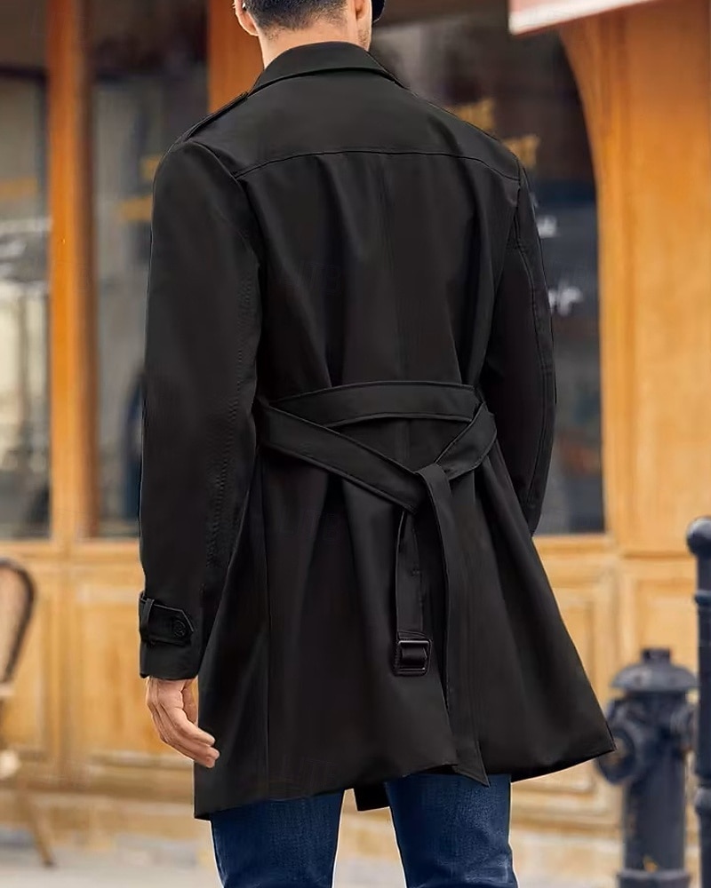 Herren Mantel Trenchcoat Langer Trenchcoat Urlaub Täglich Frühling Herbst Polyester Winddicht Oberbekleidung Bekleidung Mode Klassisch Einfach Tasche Revers Doppelreihig 2025 - $44.99 –P12