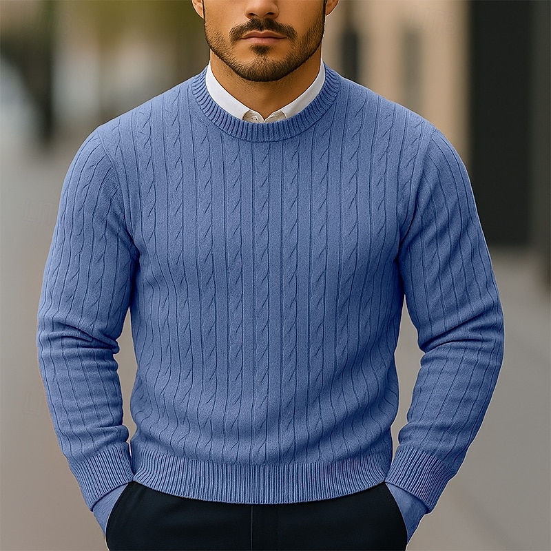 Homens Suéter Pulôver suéter Estriado Cabo Tricotar Tops regulares Tricotado Corte Justo Tecido Gola Redonda Roupa de Malha Moderna Casual Roupa Diária Roupa Outono Todas as Estações Preto Branco S M de 2026 por $26.99 –P2