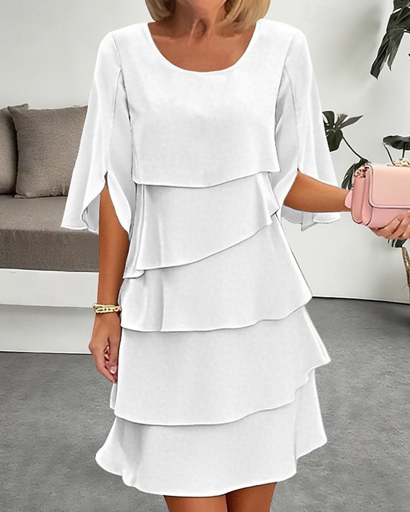 Femmes Mini Robe Robe en Chiffon Robe à Volants Mode Moderne Extérieur Fête Sortir Coupe régulière Uni Demi Manches Col ras du cou Noir Blanche Rose Claire Bleu Printemps Automne de 2025 ? $24.99 –P2