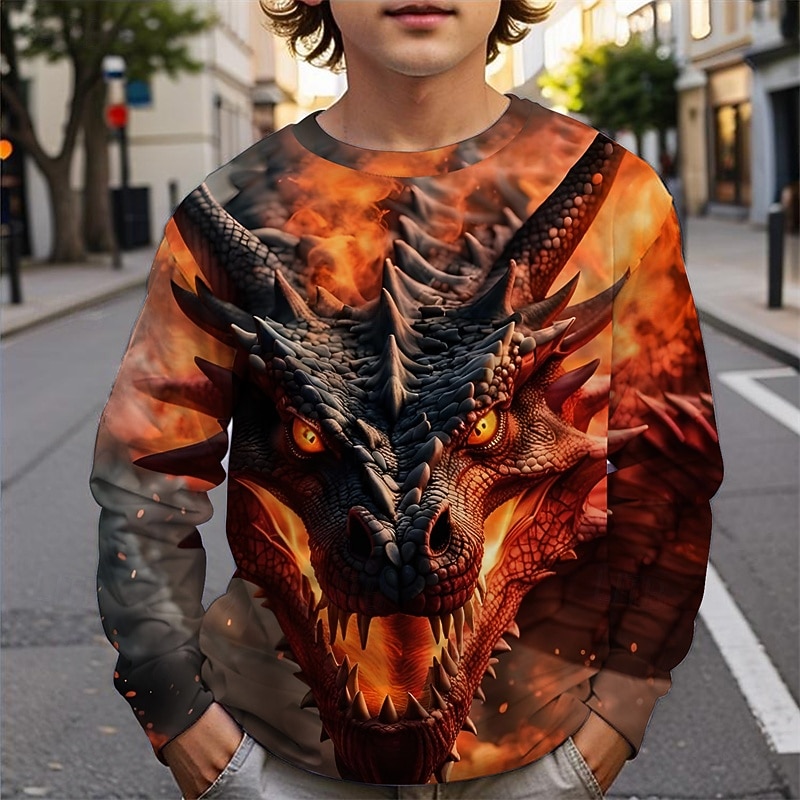 Poikien 3D Dinosaurus T-paita Pitkähihainen Kevät Syksy Muoti Perus Lapset 4-12 vuotta Tiukka pyöreä kaula-aukko ulko- Kausaliteetti Päivittäin Normaali 2025 - $13.99 –P1