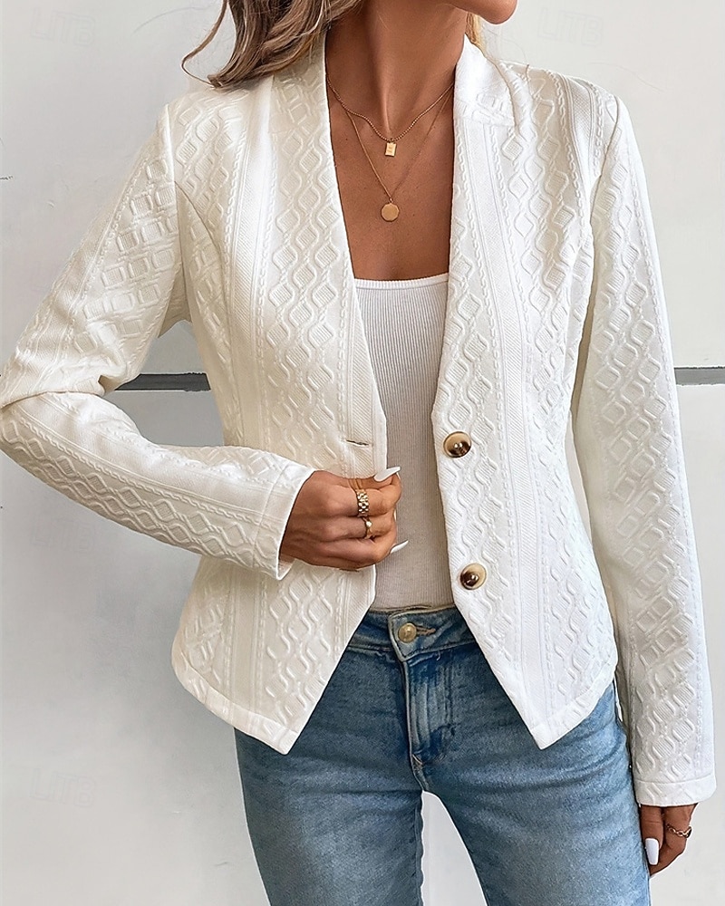 Dam Vardaglig jacka Bekväm Andningsfunktion Jacquard Mode Dagligen Slät Utomhus Ledigt Dagligen Enkelknäppt Kort Kraglös Normal Långärmad Ytterkläder Vit Vår Höst 2025 - $25.99 –P5