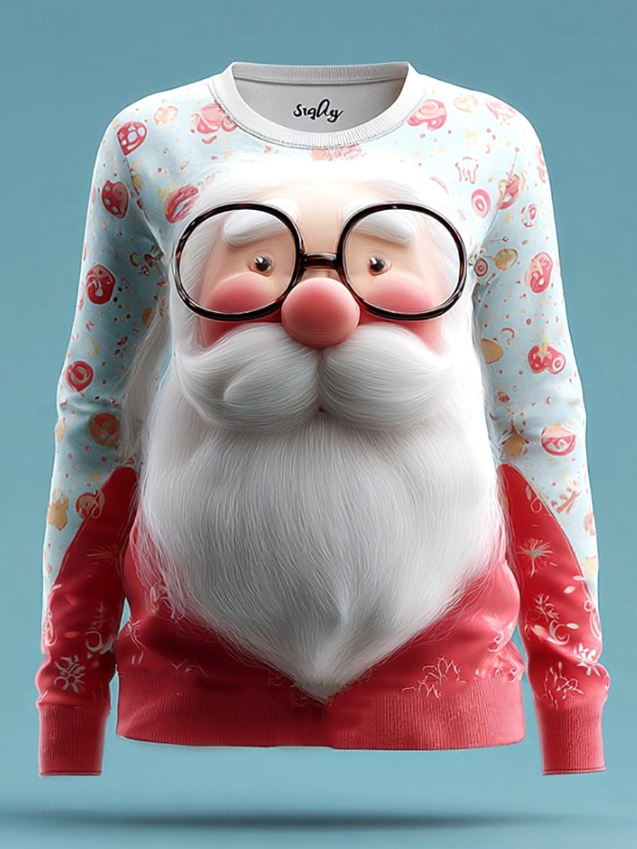 Noël Femmes T-shirt Graphique Père Noël Lettre ancien Élégant Classique manche longue Col ras du cou Col rond Hauts Réguliers Week-end Imprimé Blanche Vert Claire Rose Claire Rouge Beige Hiver de 2025 ? $26.99 –P2