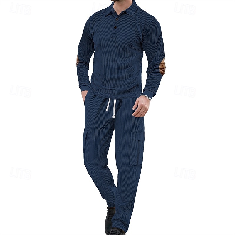 Per uomo Maglia Tuta da Ginnastica Set di abiti Bavero All'aperto Quotidiano Sportivo Coulisse Cardigan con Bottoni Tasca Blocco di colori Nero Blu marino Cachi Poliestere Abbigliamento sportivo Moda del 2026 a $49.99 –P6