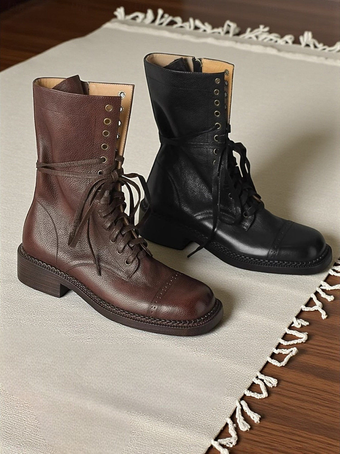 Bottines à lacets en cuir classiques Maillard de style britannique pour femmes - Bottines de combat rétro vintage pour une tenue décontractée d'automne et d'hiver de 2025 ? $64.99 –P5