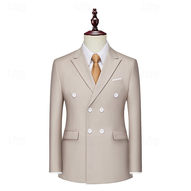 Homme Blazer Affaires Cocktail Fête de mariage Mode Occasionnel Printemps Automne Polyester Uni Avec Poches Boutons Confortable Double Boutonnage veste Noir Blanche Jaune Rose Claire de 2025 ? $71.99 –P7