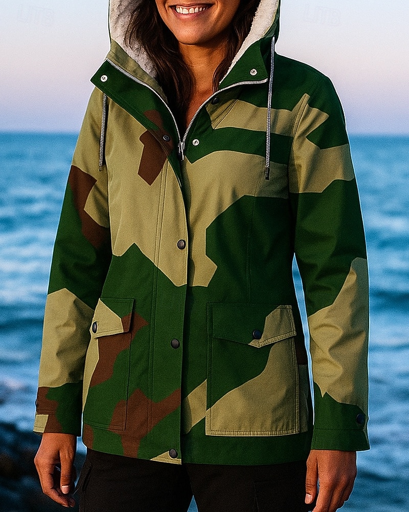 Damen Outdoorjacke Wanderjacke Fleecejacke Außen Fleece-Futter Wasserdicht Winddicht Wanderoutfits Wanderbekleidung Winter Herbst Jacke Jagd Ski / Snowboard Camping / Wandern / Höhlenforschung Tarnung 2026 - $48.99 –P5