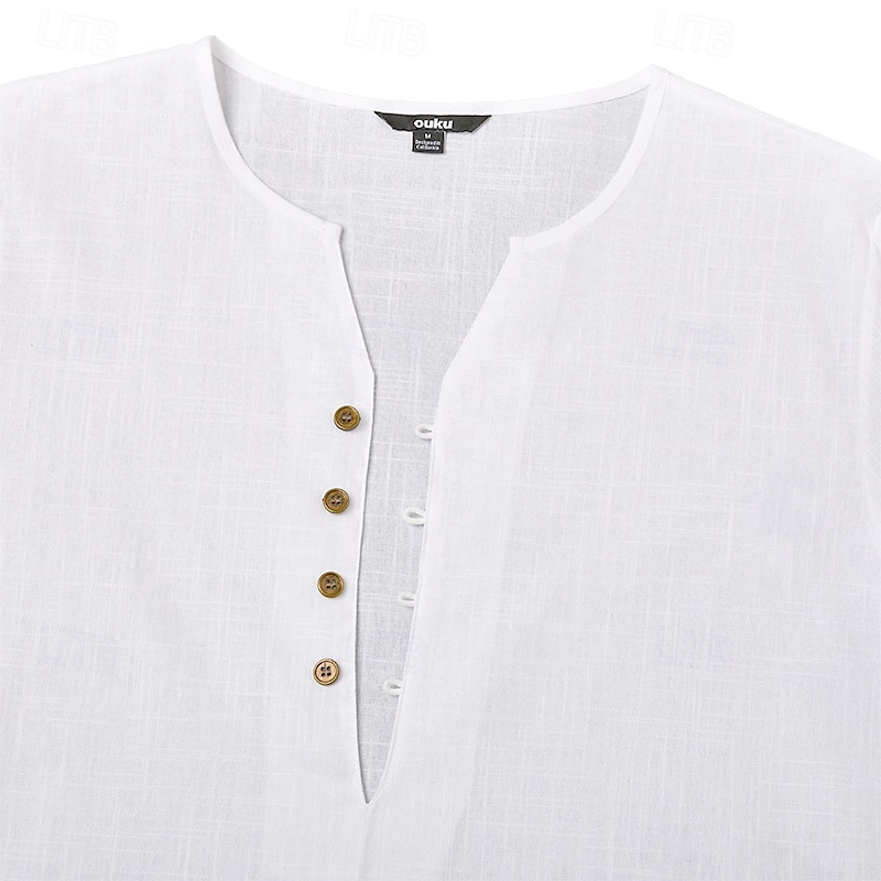 Per uomo Camicia Camicia di lino Camicia Estiva Camicia da Spiaggia Tinta unica Vacanza Casuale Nero Bianco Blu Verde Manica Lunga Henley Estate Primavera Abbigliamento del 2026 a $25.99 –P7