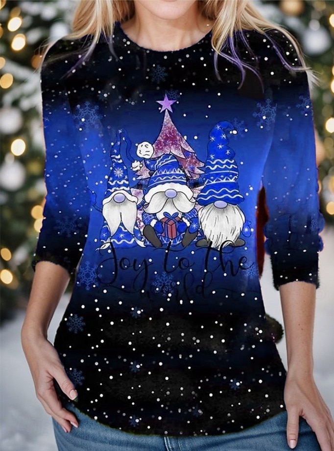 Noël Femmes T-shirt Graphique Père Noël Noël ancien Mode Élégant manche longue Col ras du cou Col rond Hauts Réguliers Quotidien Week-end Imprimé Jaune Rouge Bleu Violet Orange Printemps Automne Hiver de 2025 ? $26.99 –P5