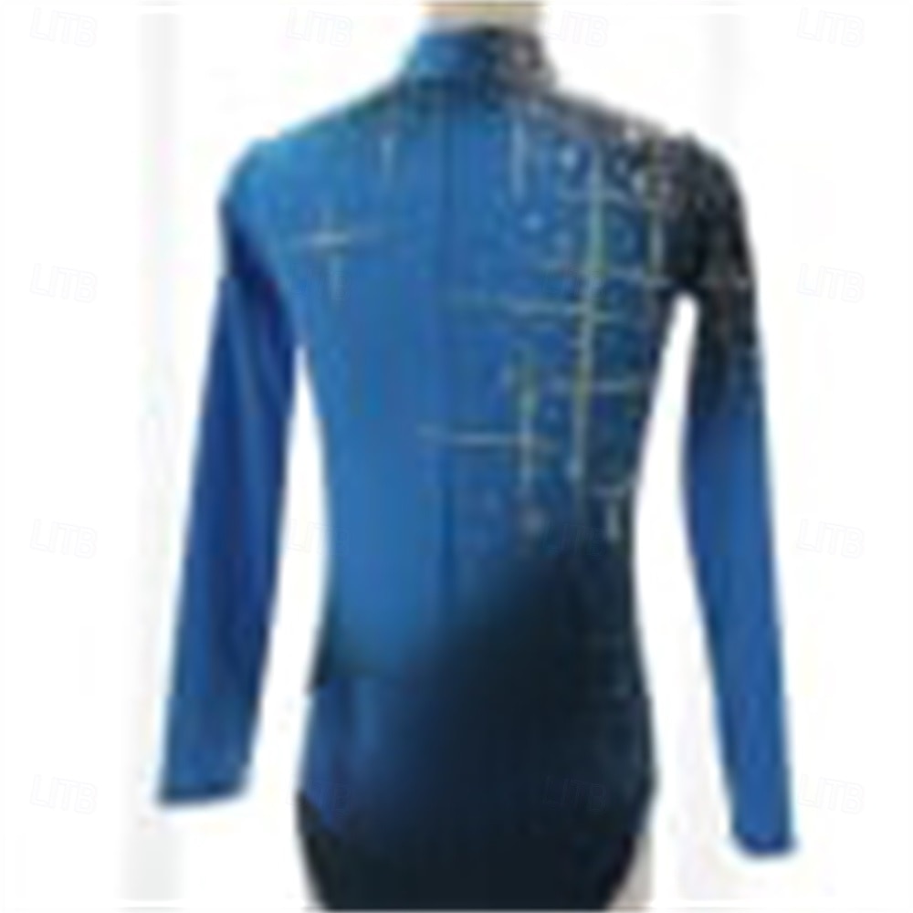 Figure Skating Top Men's Boys' Ice Skating Tops Blue Patchwork Spandex High Elasticity Training Competition Skating Wear Classic Crystal / Rhinestone Long Sleeve Ice Skating Figure Skating 2026 - $338.09 –P2