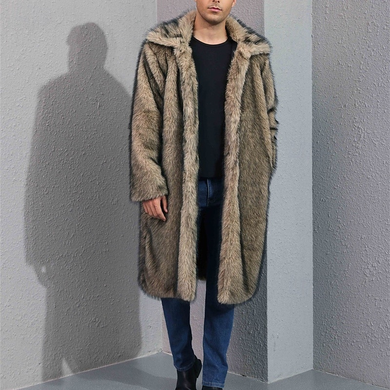 Herren Freizeitjacke Kunstpelzmantel Urlaub Täglich Thermowarm Plüsch Herbst Winter Einfach Mode Streetwear Revers Lang Weiß Gelb Kamel Grau Jacken 2025 - $58.99 –P9