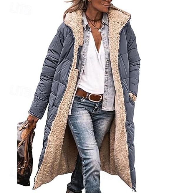 Women's Winter Coat Windproof Warm Open Front Vintage Daily Casual Plain Vacation Casual Daily Open Front Long Hooded Regular Fit Long Sleeve Outerwear Pink Blue Green Fall Winter 2025 - $48.99 –P6