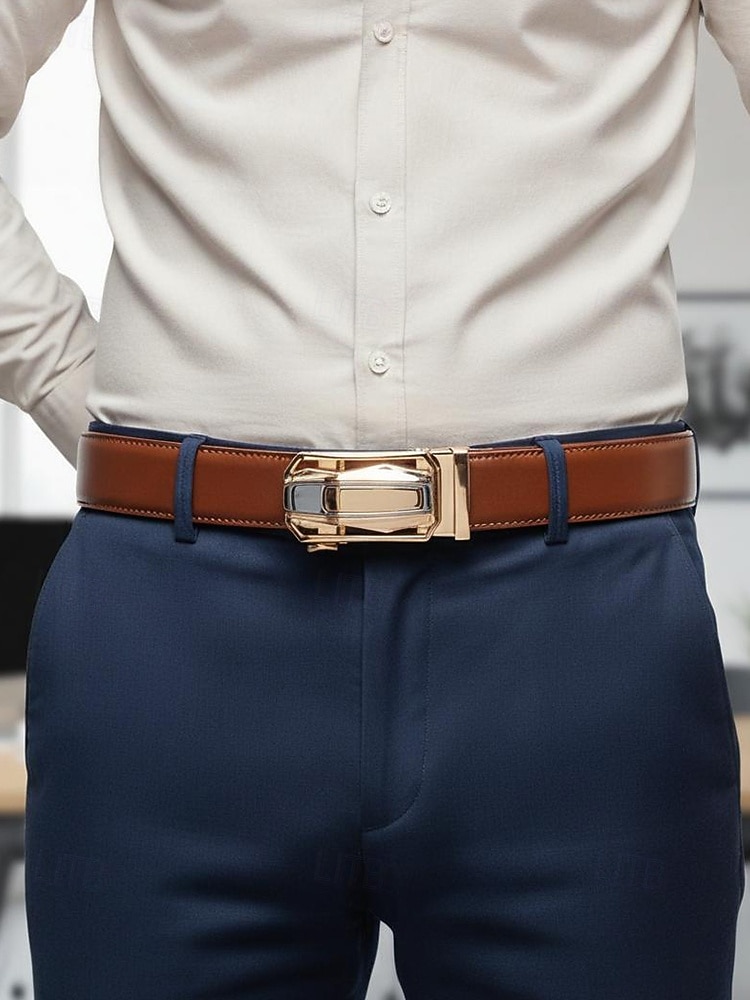 Herrebelte i ekte skinn med bilspenne – luksuriøst automatisk skrallebelte til dress for forretnings-, fritids- og formell bruk 2025 - $18.99 –P1