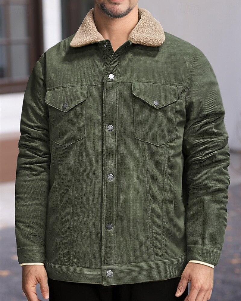 Per uomo Giacca Invernale Giacca in Velluto a Coste Giacca in Pile Giacca Casual Vacanza Quotidiano Calore Termico Tasca Pile Inverno Semplice Moda Streetwear Bavero Regolare Nero Verde chiaro Blu del 2025 a $54.99 –P7