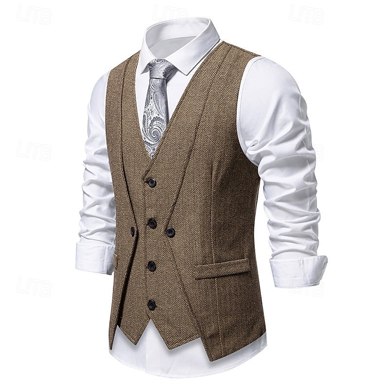 Herren Weste Gilet Urlaub Party Geschäft Mode Lässig Frühling Herbst Tasche 2 in 1 Knöpfe Polyester Bequem Einfach Einreihig Ein-Knopf V Ausschnitt Normale Passform Wein Marineblau Dunkelgray Kaffee 2025 - $33.99 –P9