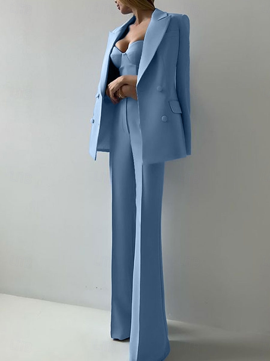 Damen 3-teilige Anzüge Formell Hochzeitsgast Formeller Abend Elegant Minimalistisch Langarm Knöchellänge Peak Revers Doppelreihig 2026 - $164.99 –P5