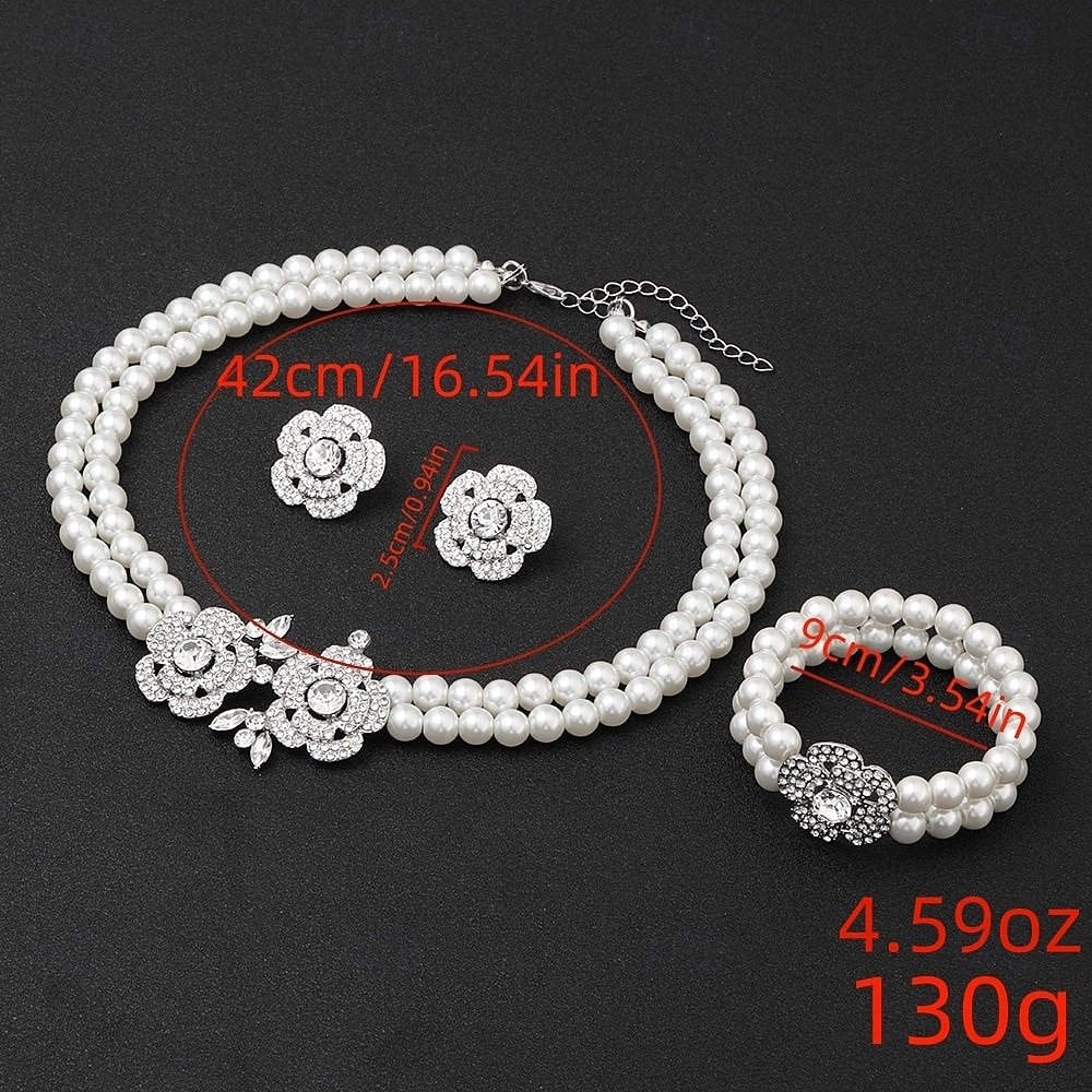 Women's Pearl Jewelry Set with Crystal Flower Accents - Vintage Gatsby Style Necklace, Earrings and Bracelet for 1920s Party and Cocktail Events 2025 - $19.99 –P4