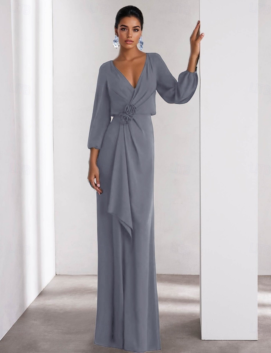 A-Linie Večerní Šaty Elegantní Šaty Formální Svatební Host Floor Length Dlouhý Rukáv V Linii Stretch Krep s Rukávci 2025 - $144.99 –P3