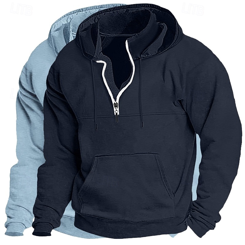 Men's Hoodie Quarter Zip Hoodie Tactical Hoodie Black+Light Gray Khaki+Black Light Gray+Blue Navy Blue+Black Dark Gray+Light Gray Hooded Plain Zipper Sports & Outdoor Casual Daily Streetwear Cool 2026 - $39.99 –P10