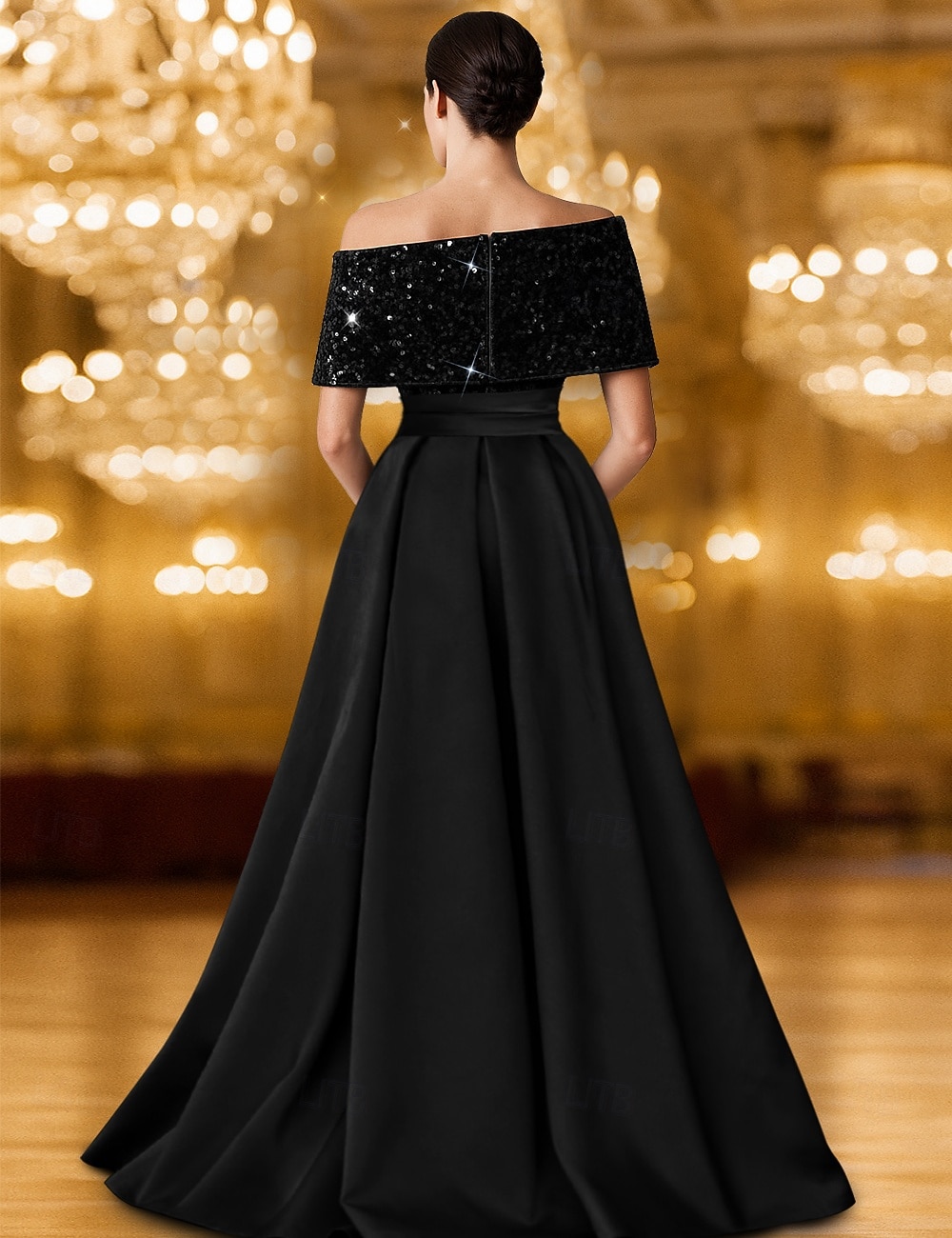 A-linje Kvälls klänningar Elegant Formell klädsel Formell Bröllop Golvlång Långärmad Enaxlad Ficka Stretchig satäng med Glitter 2025 2025 - $134.99 –P4