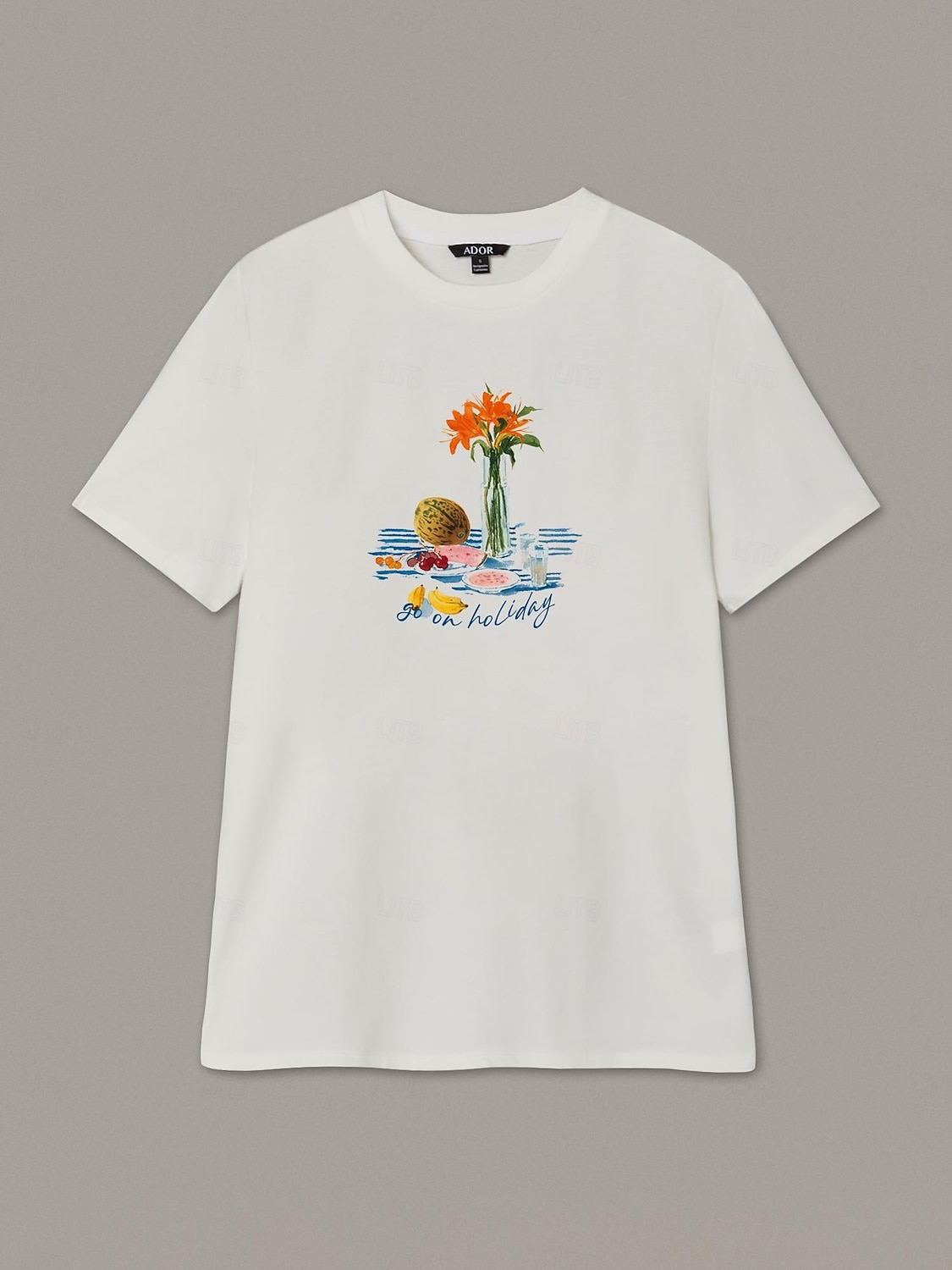Dame T-skjorte med blomstertrykk i bomull, hvit, kortermet, avslappet topp med rund hals, til hverdagsbruk 2025 - $51.99 –P2