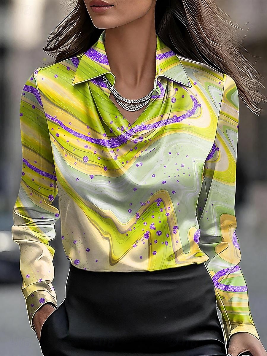 Damen Bluse Ombre Grafik Abstrakt Elegant Stilvoll Basic Langarm Wasserfallausschnitt Normale Oberteile Arbeit Täglich Gerafft Drapiert Gelb Rosa Blau Purpur Grün Sommer Frühling Herbst 2025 - $29.99 –P5