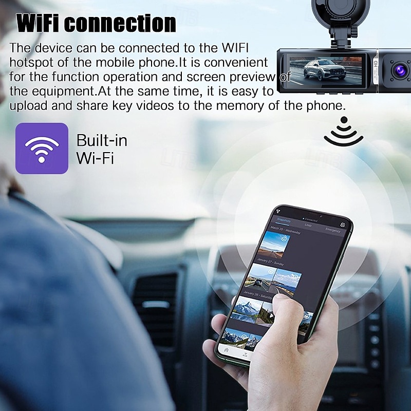 HD 4K three-way dash cam for front inside and rear of the vehicle 3-inch IPS screen with WiFi night vision wide-angle car DVR. 2025 - $89.99 –P4
