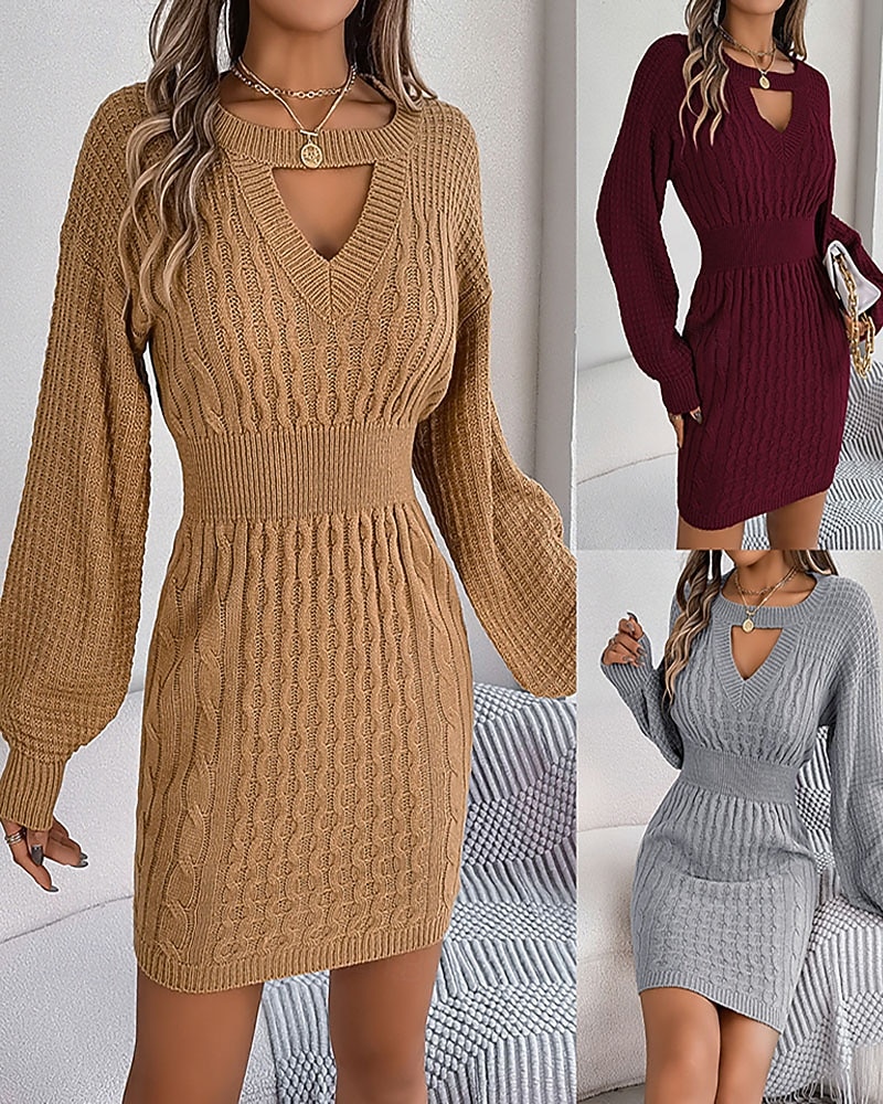 Damen Minikleid Pulloverkleid Bodycon Etui-Kleid Mode Modern Laternenärmel Täglich Ferien Wochenende Normale Passform Einfach Langarm Rundhalsausschnitt Wein Khaki Grau Frühling Herbst 2025 - $33.99 –P1
