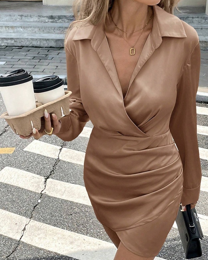 Damskie Sukienka mini Czarna sukienka Sukienka na imprezę Sukienka koktajlowa Satynowa sukienka Moda Nowoczesny Impreza Wieczorna impreza Spotkanie towarzyskie Regularny Równina Długi rękaw 2025 - $34.99 –P13