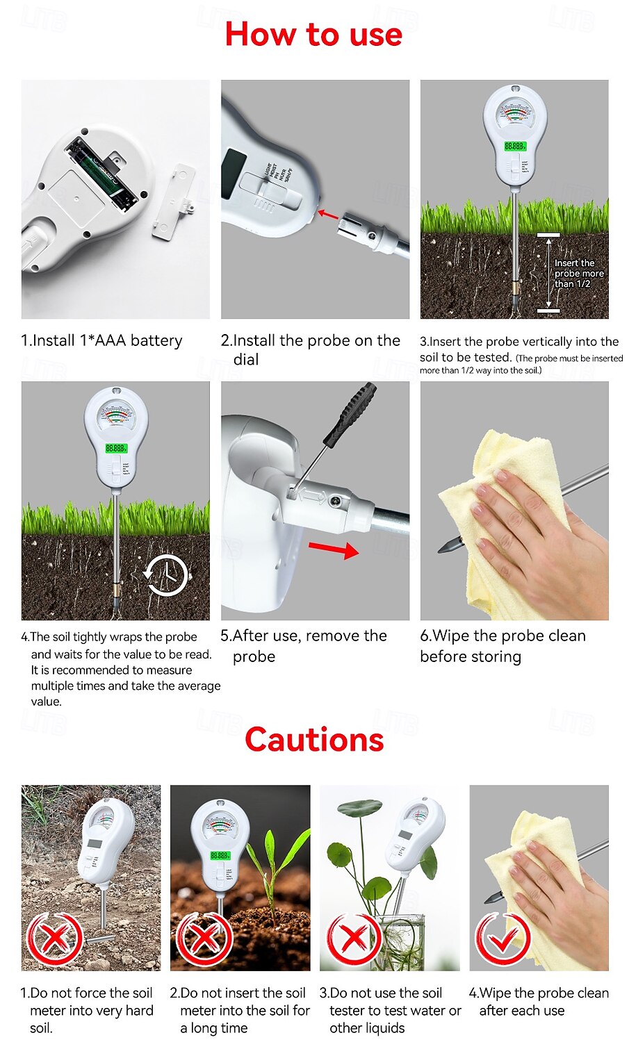 Digital Soil Tester - Multi-parameter Monitor Suitable For Ph/Conductivity/Temperature/Humidity/Illuminance Led Display Screen 2025 - $34.99 –P6
