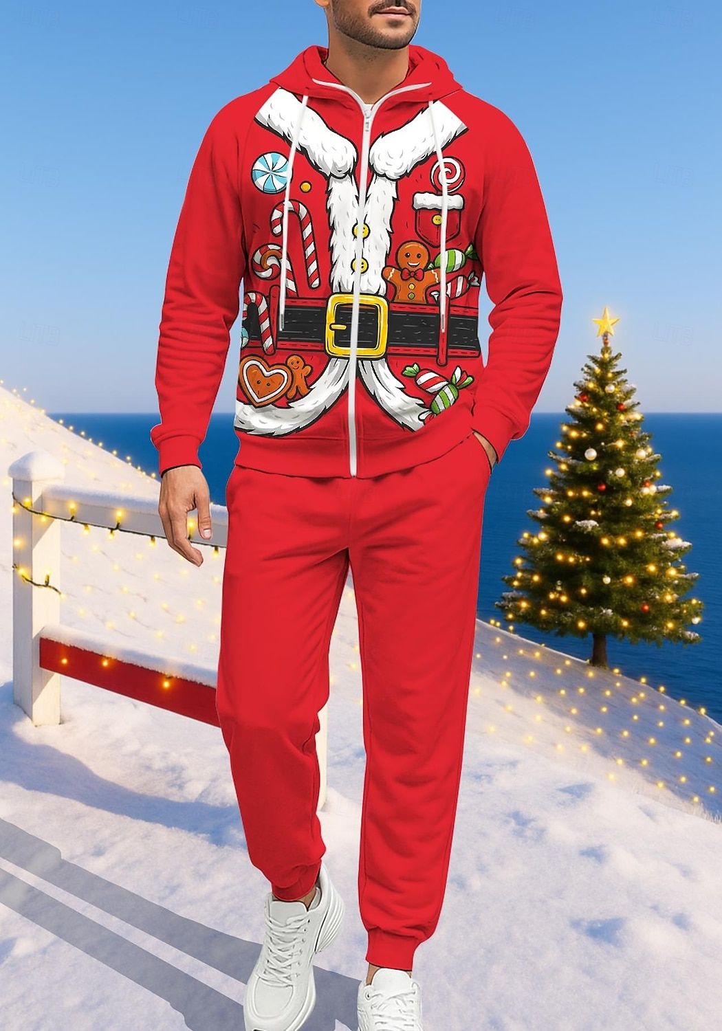 Natale Per uomo Felpa con cappuccio Tuta da Ginnastica Felpa con cappuccio con zip Coulisse Tasche Pantaloni Felpa con Cappuccio Felpa Autunno Rosso Verde Allenamento in Palestra Casuale Pallacanestro del 2025 a $41.99 –P1
