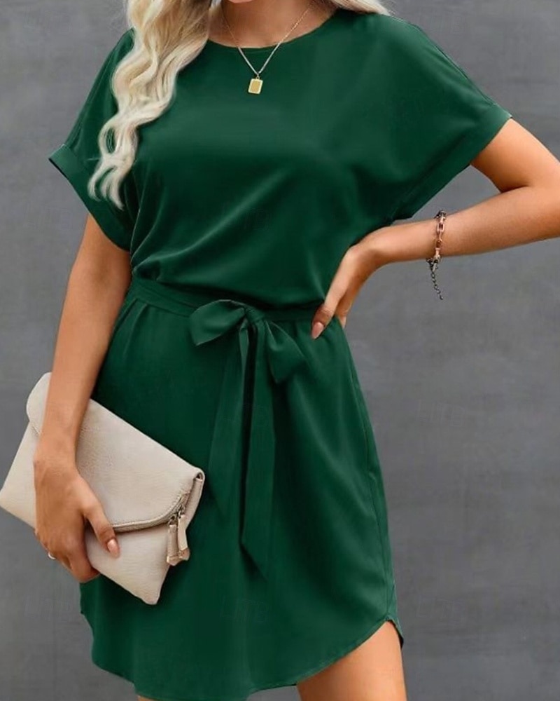 Damskie Sukienka mini Satynowa sukienka Moda Nowoczesny Na zewnątrz Urlop Święto Regularny Równina Krótki rękaw Półgolf Niebieski Wino Ciemnozielony Zielony Lato Wiosna Jesień 2026 - $26.99 –P2