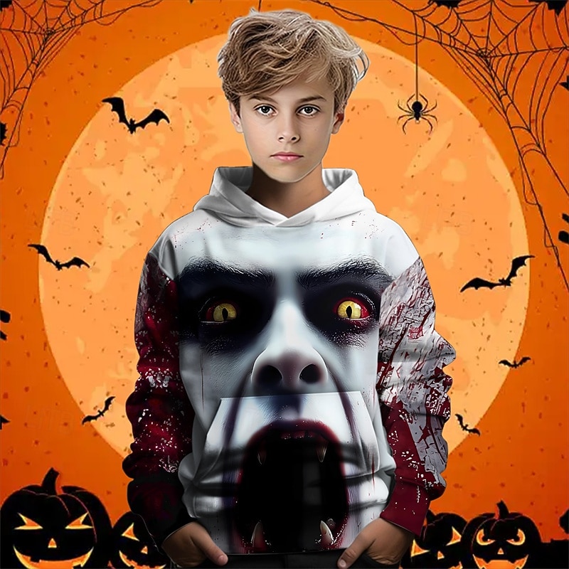 Halloween Pojkar 3D Grafisk Huvtröja Långärmad Vår Höst Mode Streetwear Barn 4-12 år Huva Utomhus Ledigt Dagligen Normal 2025 - $18.99 –P1