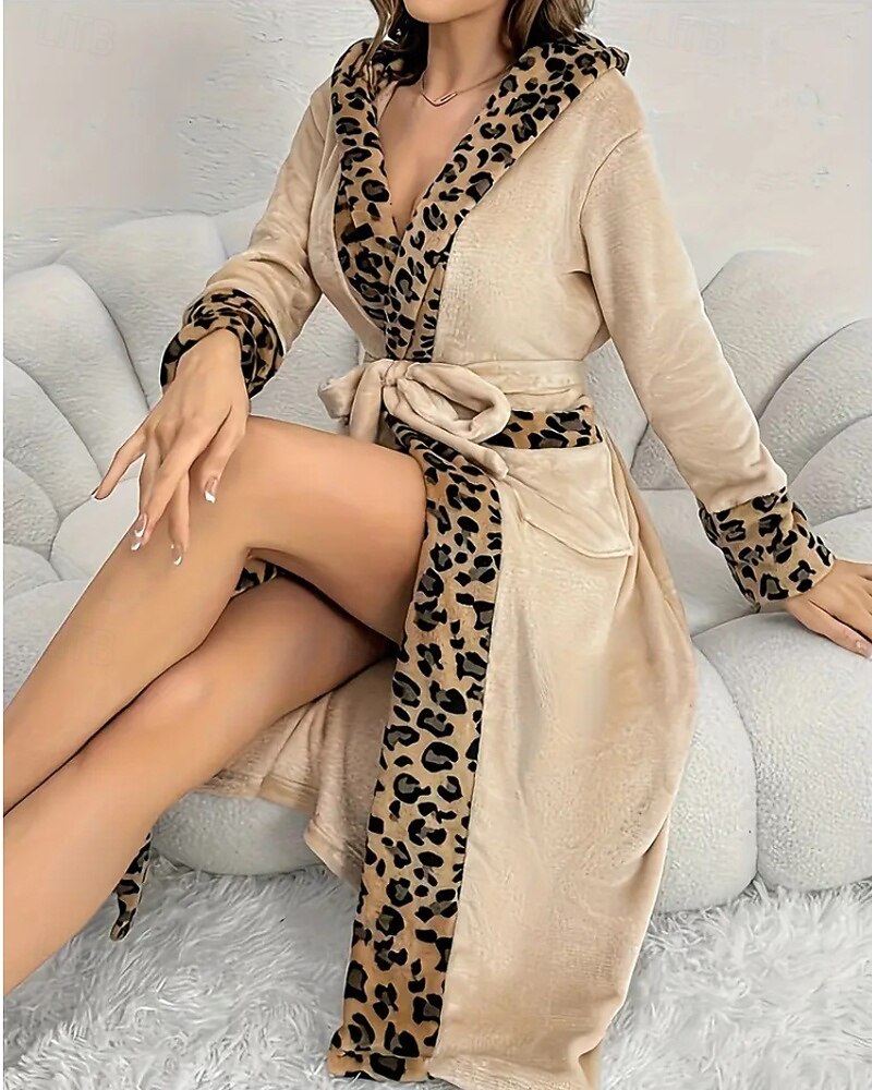 Damskie Piżama Koszula nocna Flanela Moda Codzienny Panterka Koronka Niejednolita całość Kieszeń Urlop Dom Łóżko Długi rękaw W serek Czarny Khaki Czerwona róża Jesień Zima Dopasowana 2026 - $45.99 –P6