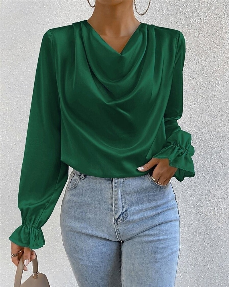 Femmes Chemise Chemise en satin Uni Élégant Occasionnel manche longue Col Bénitier Hauts Réguliers Quotidien Sortir Drapé Noir Rose Claire Vert Abricot Printemps Automne de 2025 ? $18.99 –P3