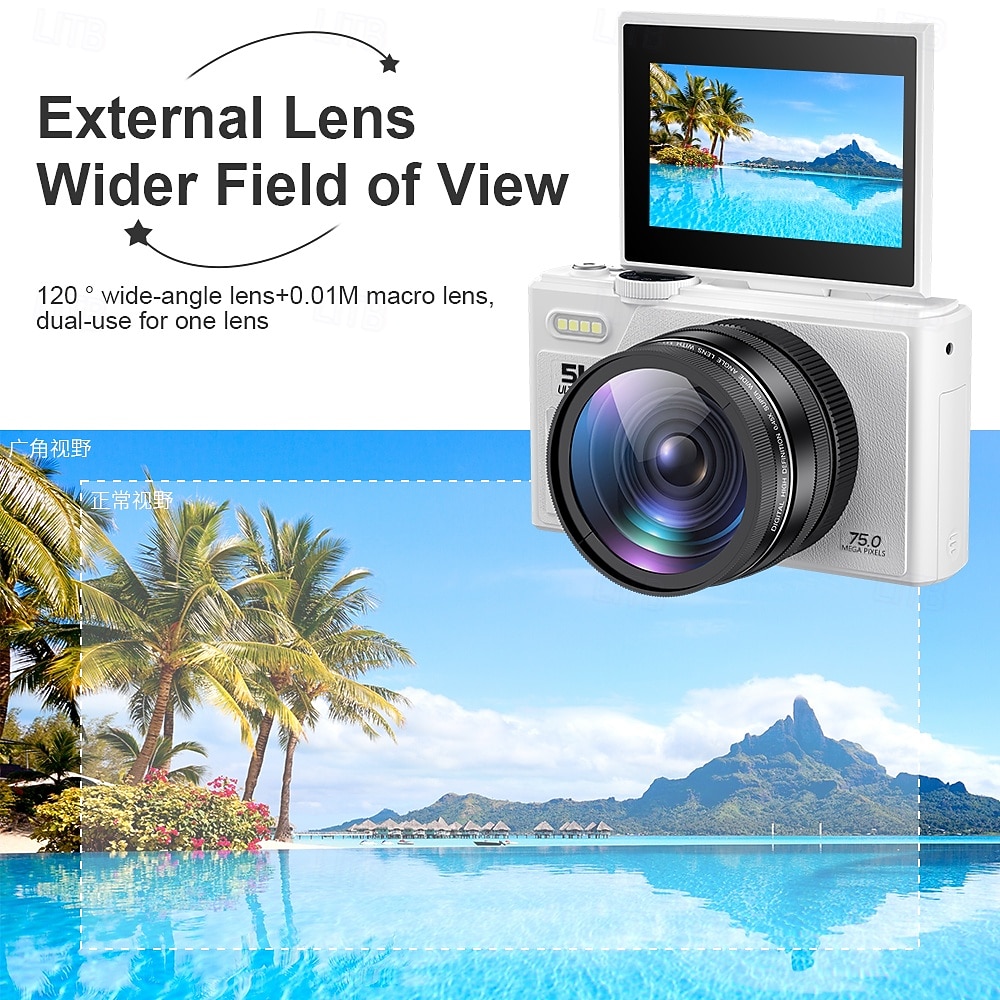 Câmera digital sem espelho com tela flip hd 5k e conectividade móvel wifi, tela ips de 3 polegadas adequada para estudantes de fotografia e videografia. de 2025 por $71.99 –P2