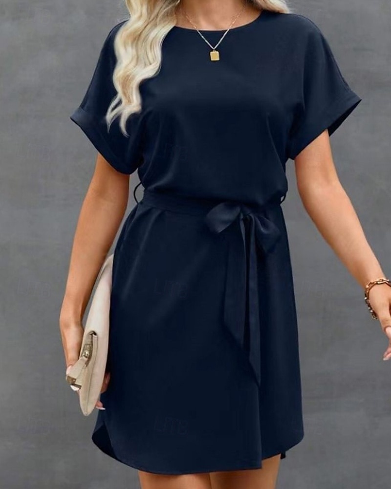 Damskie Sukienka mini Satynowa sukienka Moda Nowoczesny Na zewnątrz Urlop Święto Regularny Równina Krótki rękaw Półgolf Niebieski Wino Ciemnozielony Zielony Lato Wiosna Jesień 2026 - $26.99 –P3