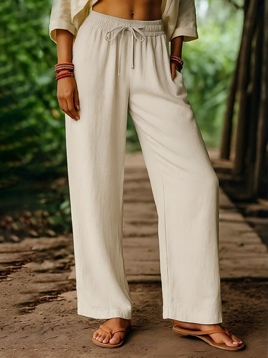 Per donna Pantaloni in cotone e lino Gamba larga Chinos Vintage Essenziale Casual Lunghezza intera Vita Alta Semplice Tasca Fascia Elastica Comodo Morbido Confortevole Elasticizzato All'aperto del 2025 a $19.99 –P6