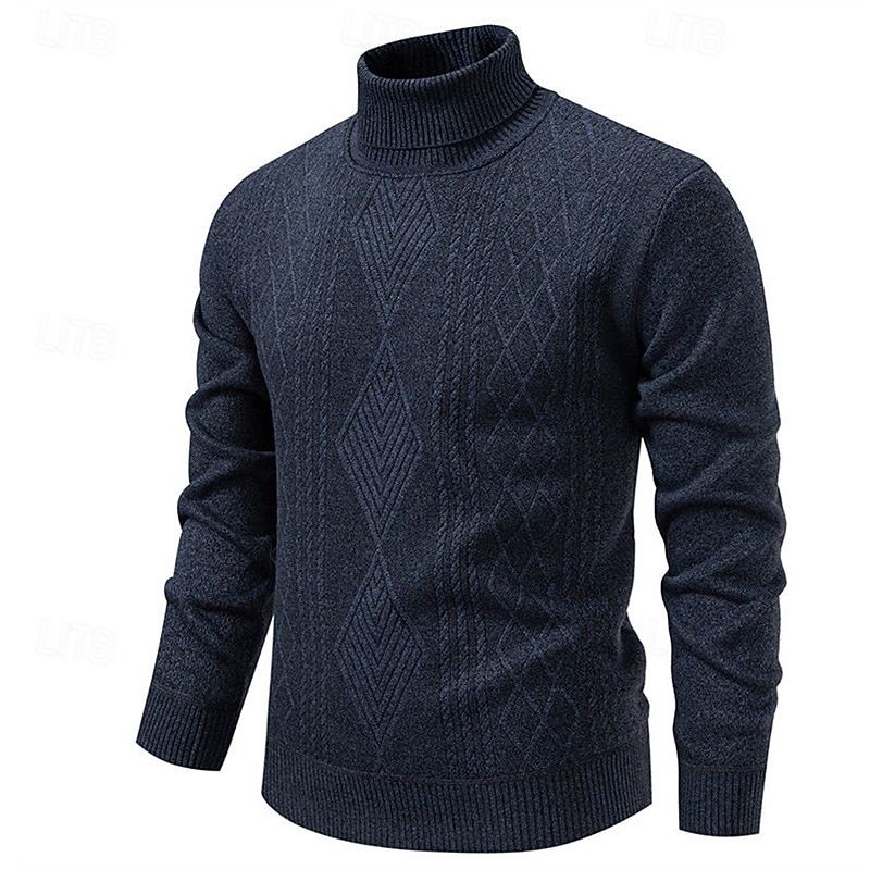 Herren Pullover Strickpullover Gerippt Stricken Normale Oberteile Gestrickt Einfach Rollkragen Mode Basic Urlaub Alltagskleidung Bekleidung Herbst Winter Wein Schwarz S M L 2025 - $17.99 –P11