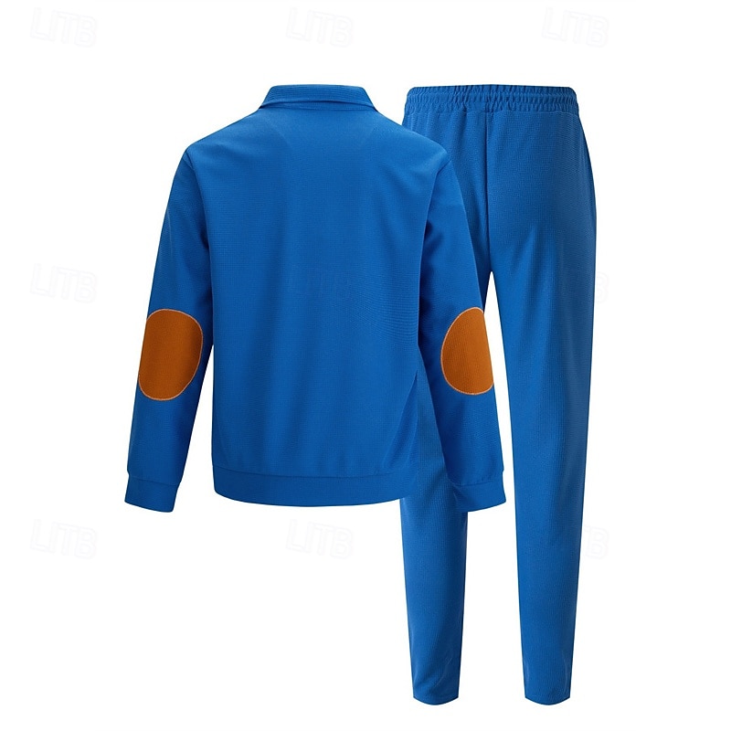 Herre Genser Joggedress Antrekkssett Høy krage utendørs Daglig Sport Snorer Lomme Fargeblokk Svart Hvit Kongeblå Polyester Sportsklær Mote Gatemote Vår 2026 - $46.99 –P15