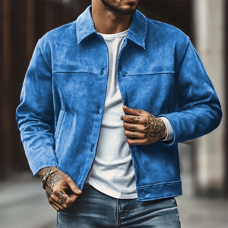 Homme Veste Légère Blazer en faux suède Veste Décontractée Vacances Quotidien Résistant à l'usure Avec Poches Printemps Automne Uni Mode Classique Revers Régulier Chameau Bleu Roi Marron Veste de 2025 ? $40.99 –P1