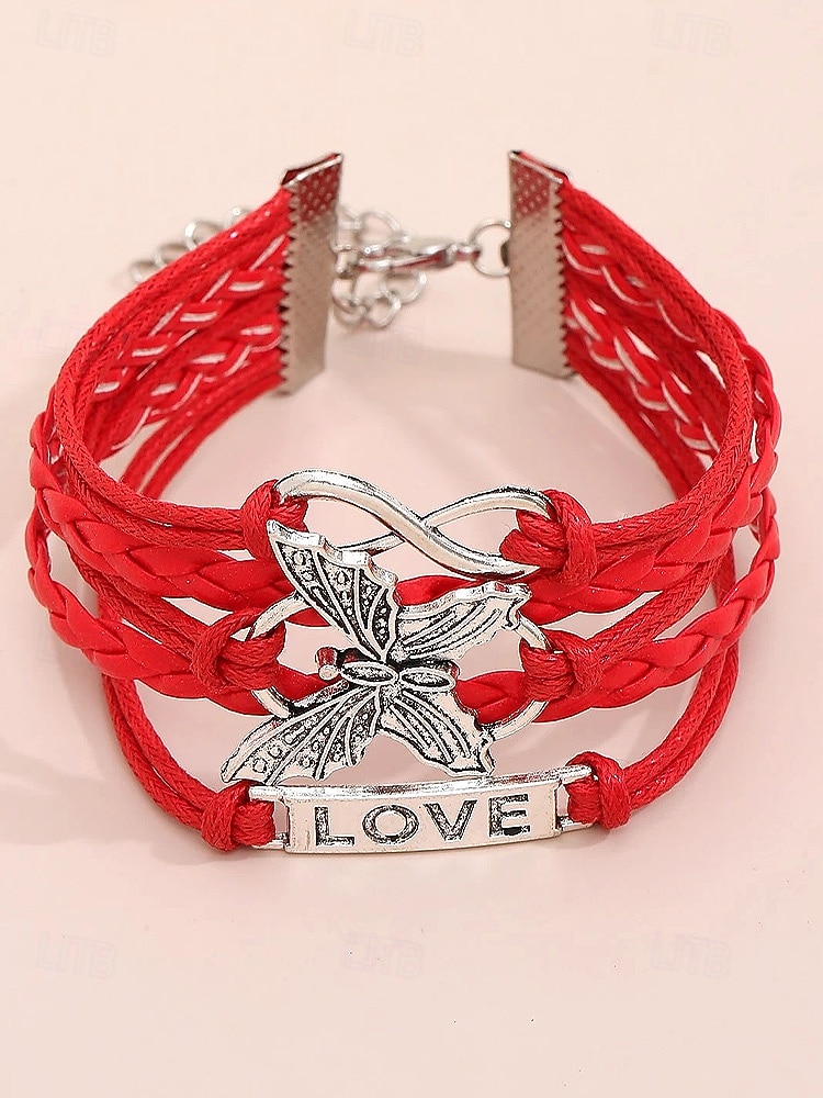 Pulseira feminina de Natal multicamadas com pingente de borboleta e amor, joias trançadas ajustáveis em várias cores para festas de fim de ano e presentes de 2026 por $5.99 –P4
