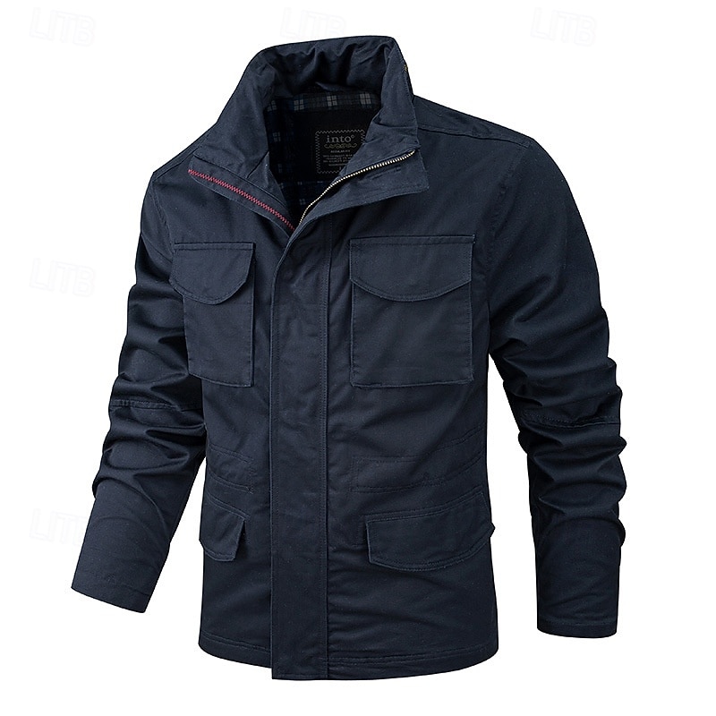 Men's Lightweight Jacket Cargo Jacket Casual Jacket Vacation Daily Wearproof Pocket Spring Fall Camouflage Fashion Classic Stand Collar Regular Black Army Green Dark Blue Jacket 2026 - $67.99 –P9