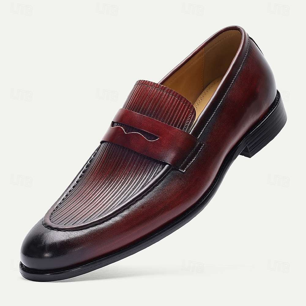 Burgunderrote Pennyloafer für Herren – klassische Slip-On-Abendschuhe mit runder Spitze für Business, Büro und formelle Anlässe 2025 - $94.99 –P3