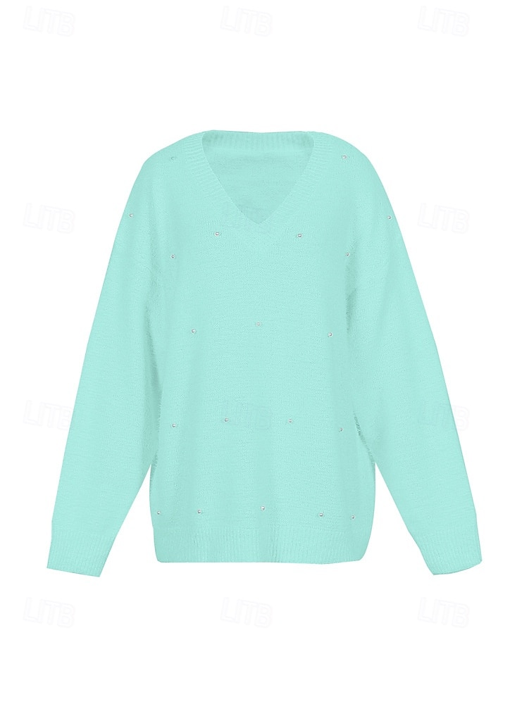 Maglione da donna, felpa, felpa con cappuccio, morbida e soffice, maglietta semplice, a coste, casual, manica lunga, scollo a V, per tutti i giorni, per uscire, per il fine settimana, blu, oversize del 2025 a $28.99 –P1