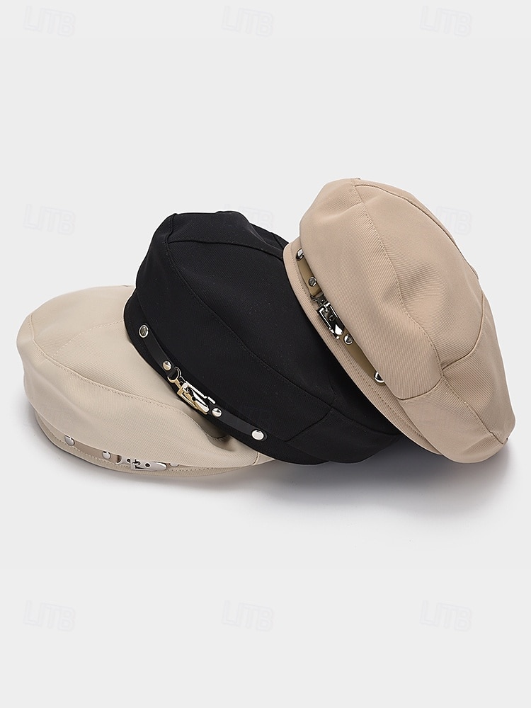 Damen-Barettmütze aus Polyester – stilvolle französische Malermütze mit Schnallendekor, lässige Vintage-Zeitungsjungenmütze für Herbst-Winter-Streetwear 2025 - $11.99 –P5