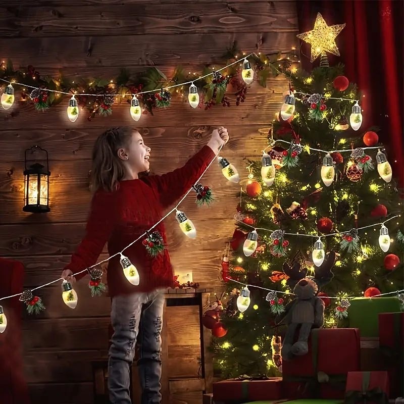Guirlande lumineuse de Noël à ampoules, flocon de neige, sapin de Noël, 1,5 m, 10 LED, alimentée par piles, pour fête de Noël, fenêtre, balcon, porche de 2025 ? $15.99 –P14