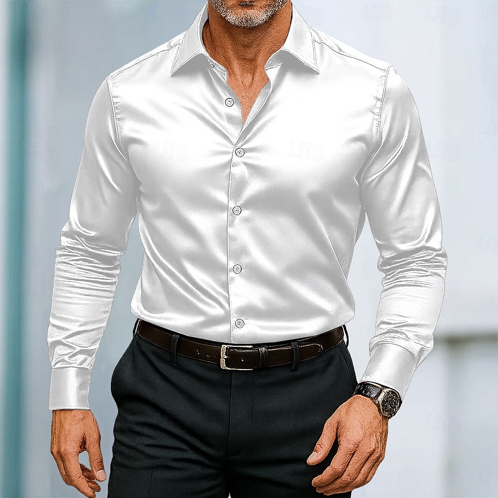 Per uomo Camicia Camicia in raso Camicia elegante Camicia casual Camicia con Bottoni Camicia da Ballo Semplice Formale Matrimonio Nero Bianco Vino Blu Manica Lunga Bavero Tutte le stagioni del 2025 a $23.99 –P1